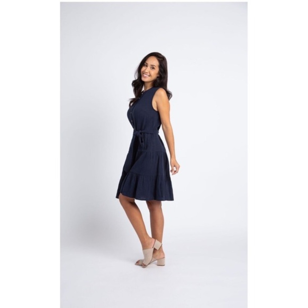 GAP  Dress Womens Sz L Blue Drawstring Waist‎ Ruffle Neck & Hem